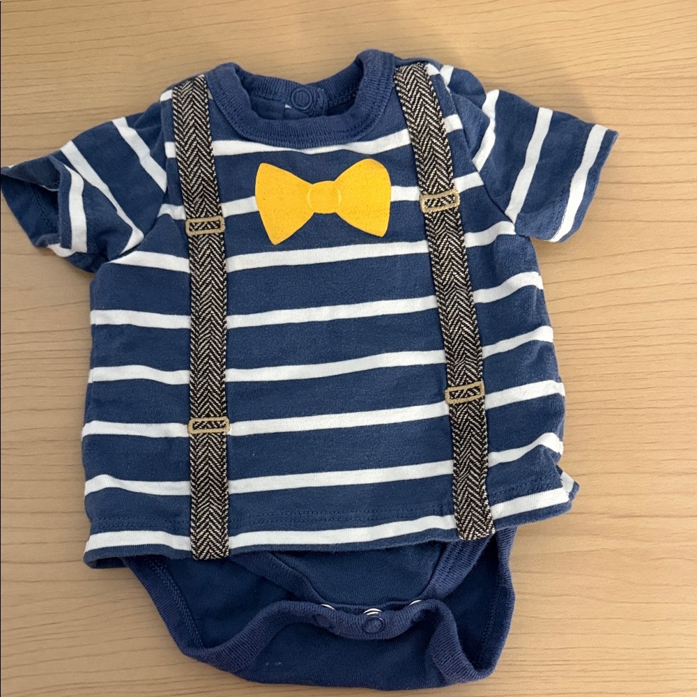 Striped Blue and Yellow Bowtie Baby Bodysuit
